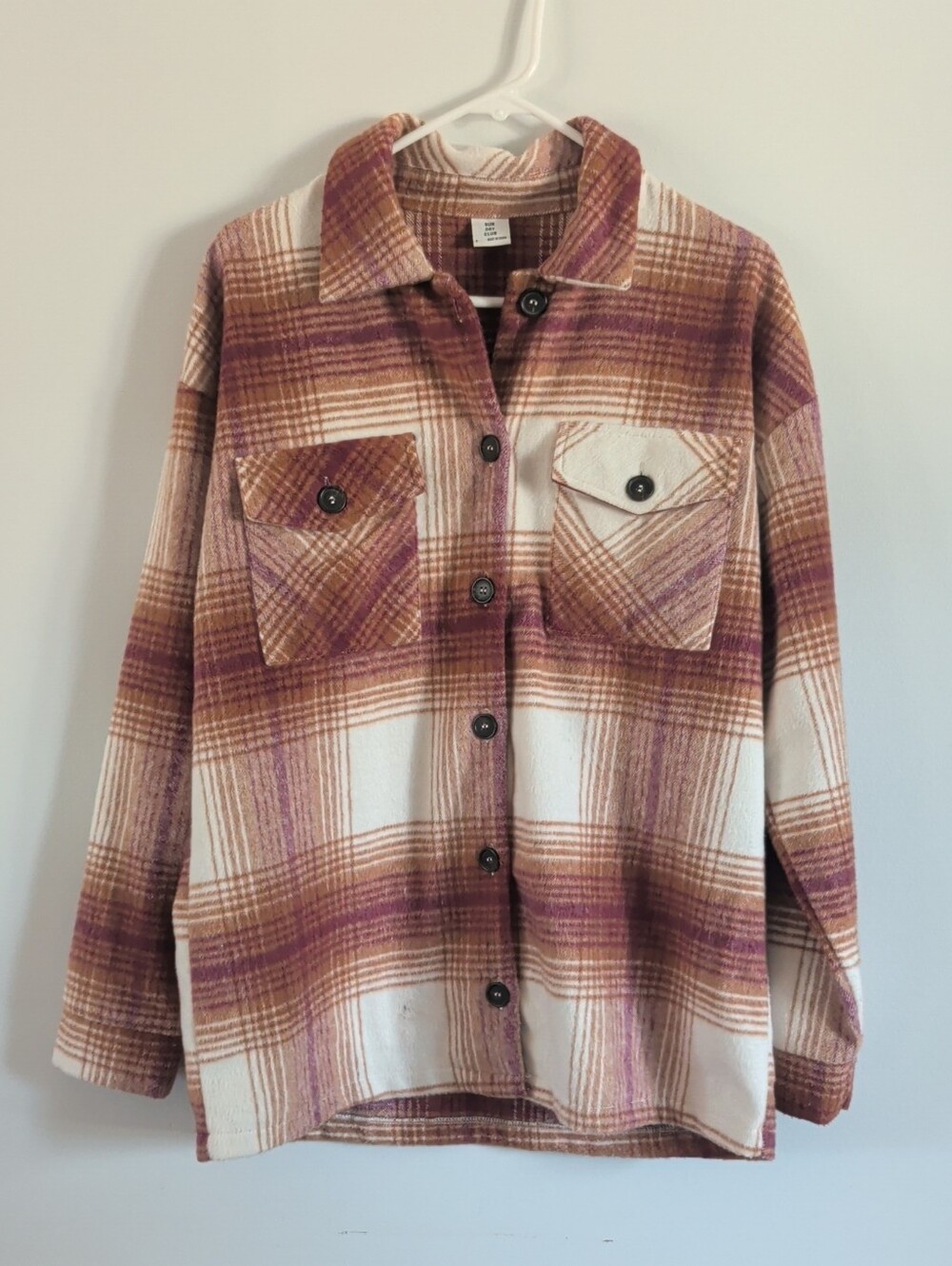 Plaid Button-Front Shacket in Cream & Mauve